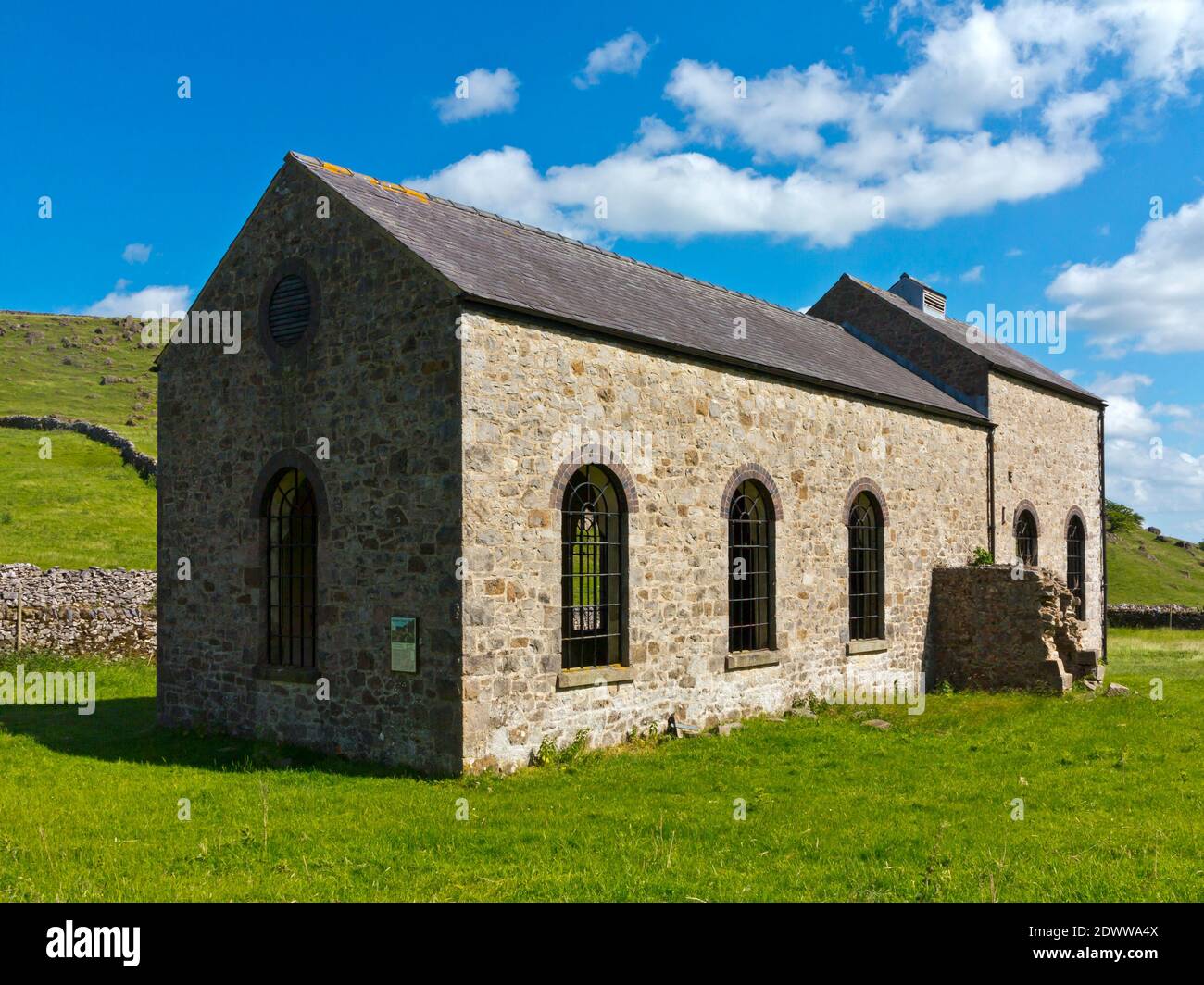 Nineteenth century pump house at Roystone Grange near Pikehall in the Peak District National Park Derbyshire England UK built to power quarry drills. Stock Photo