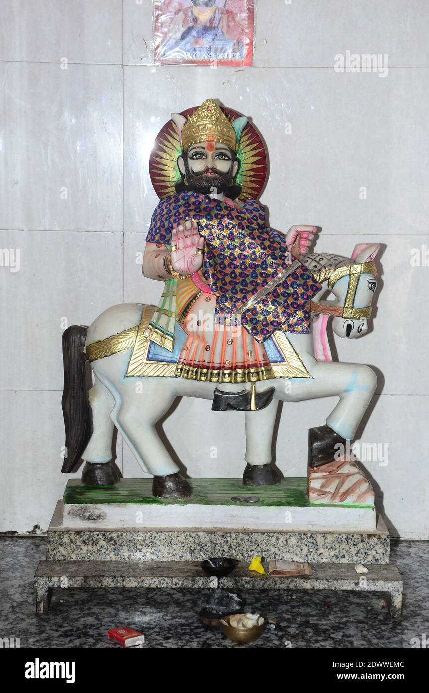 Beautiful view of the idol of Rajasthan's folk god Baba Ramdev Ji Maharaj Stock Photo