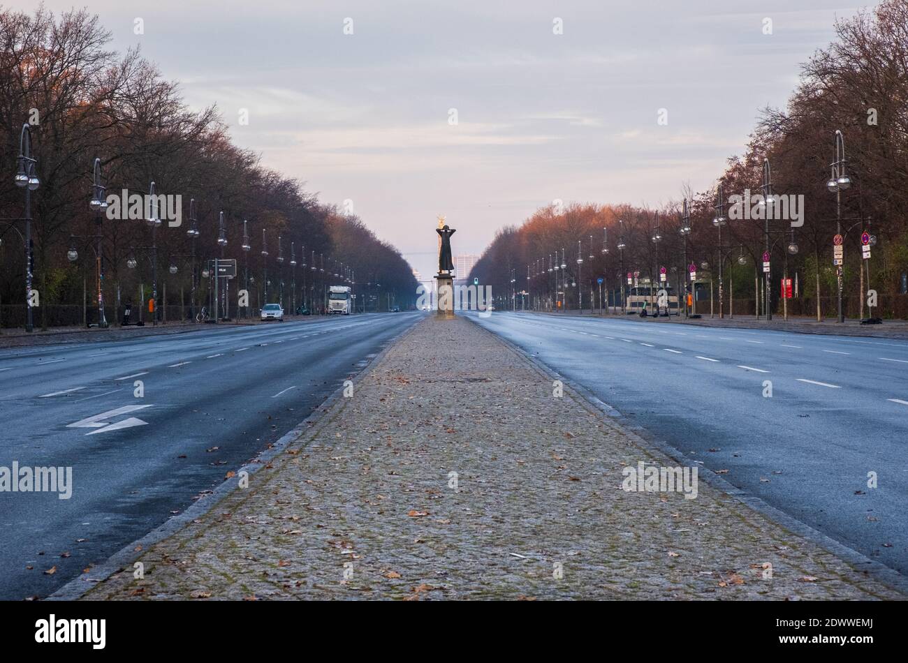 Central Berlin street abandoned in winter corona lockdown Stock Photo