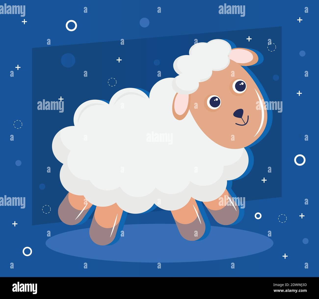 cute little sheep animal kawaii character in blue background Stock ...