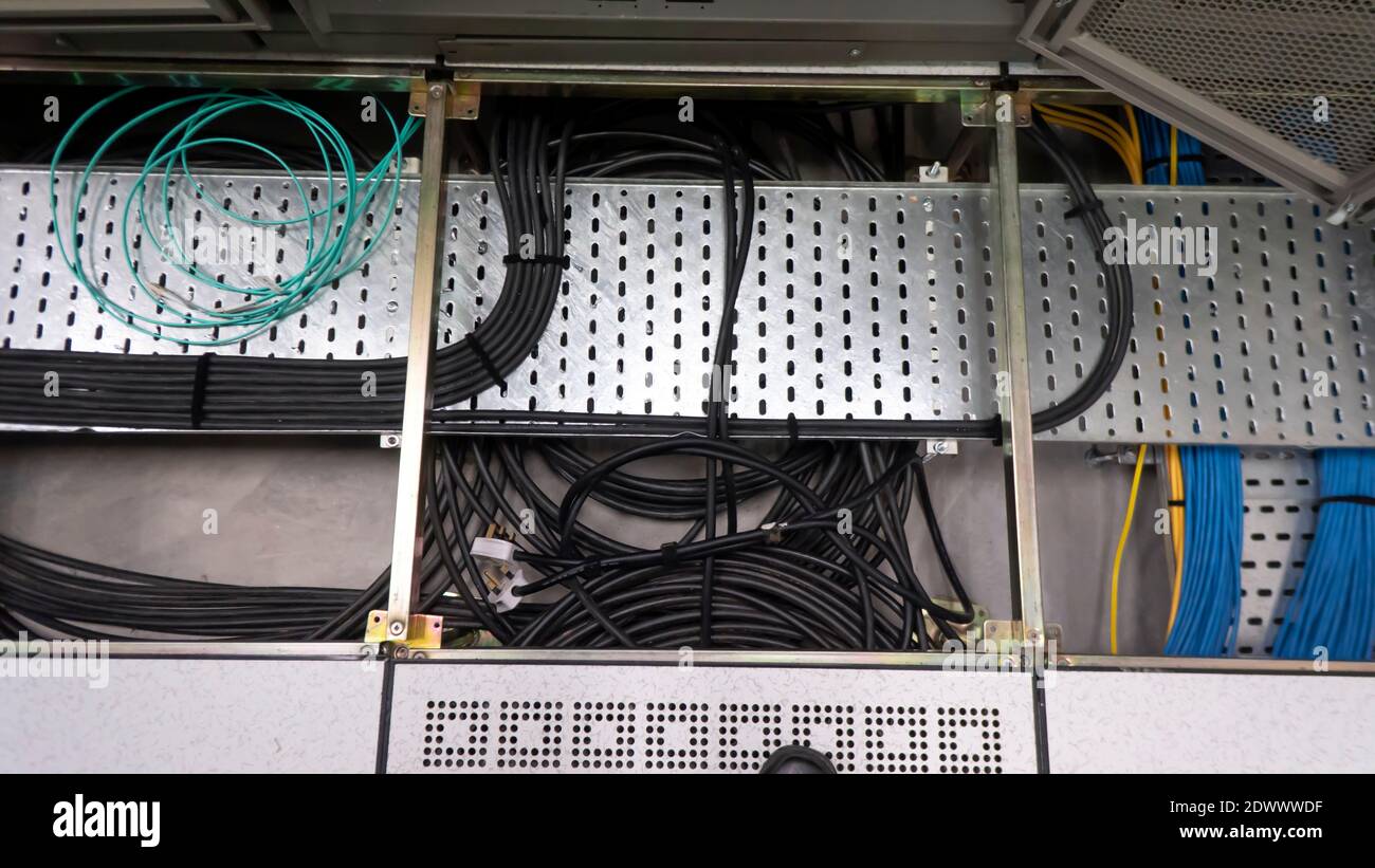 Pipe of electricity line on concrete floor. Electrical conduits system