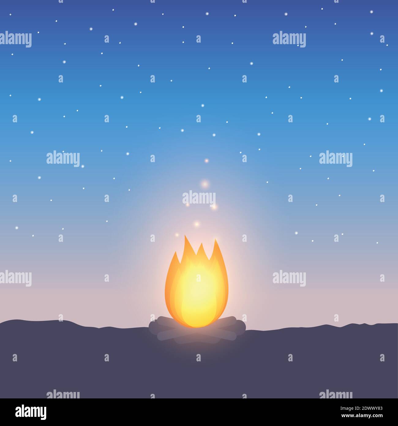 campfire by night and starry sky wildlife adventure vector illustration EPS10 Stock Vector