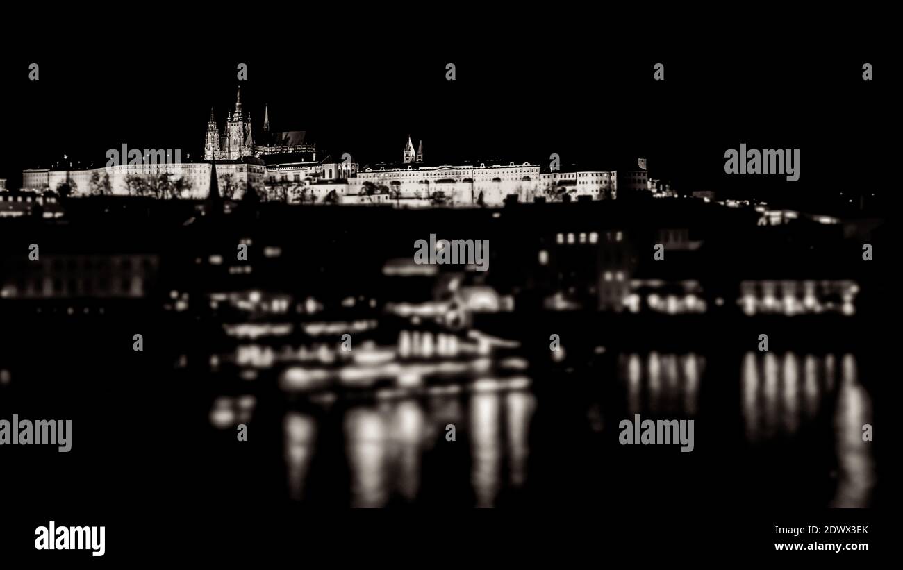 Artistically alienated black and white image of Prague Stock Photo