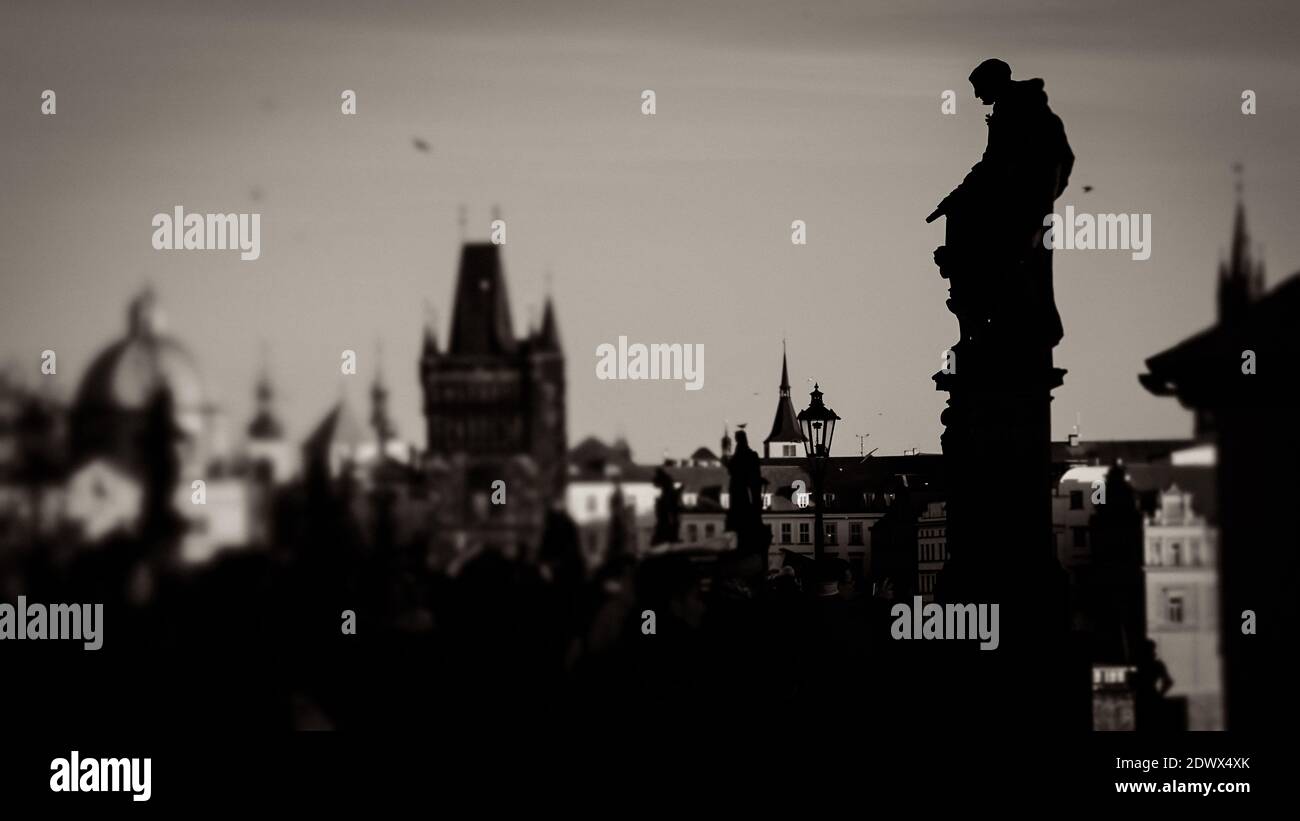 Artistically alienated black and white image of Prague Stock Photo