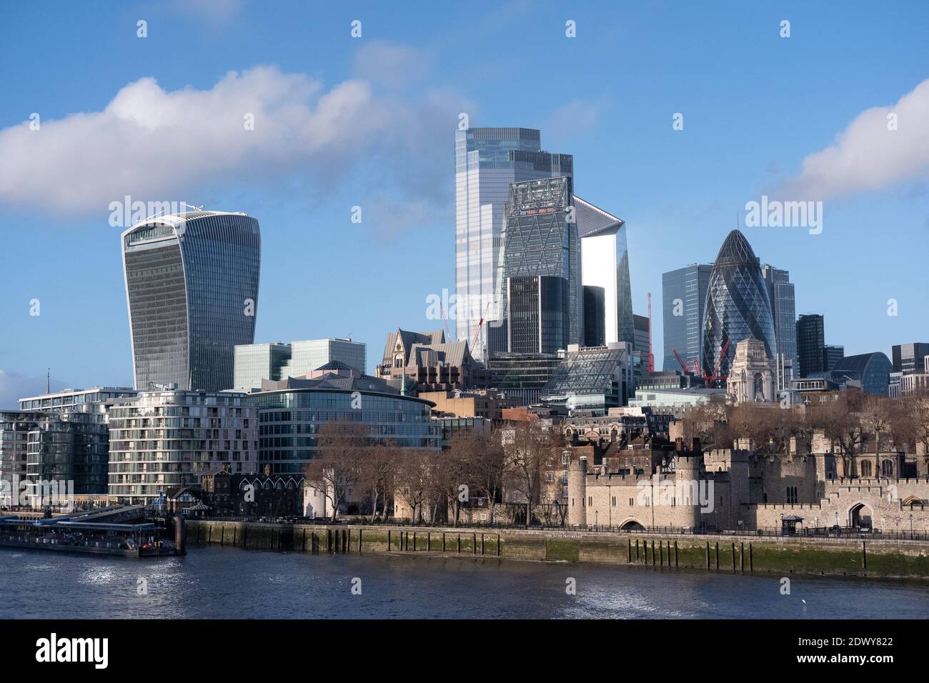 London UK - December 2020 : London cityscape with Tower of London and ...
