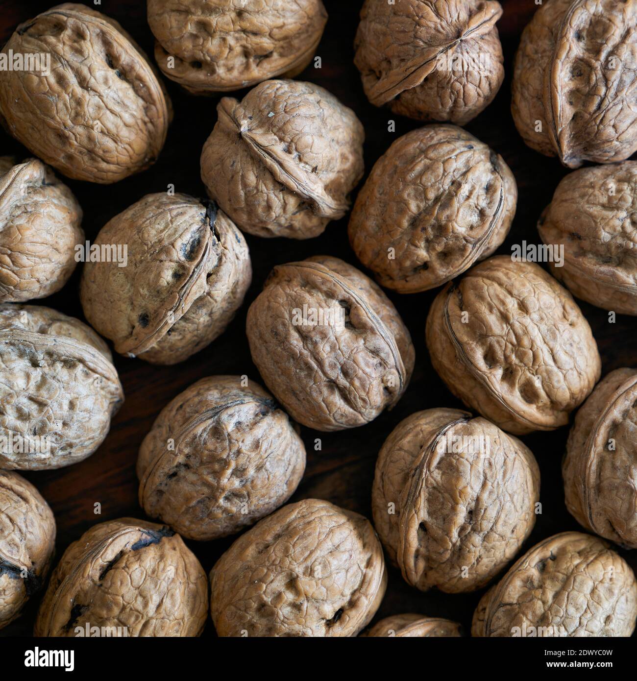 Many walnuts on a table at Christmas Stock Photo