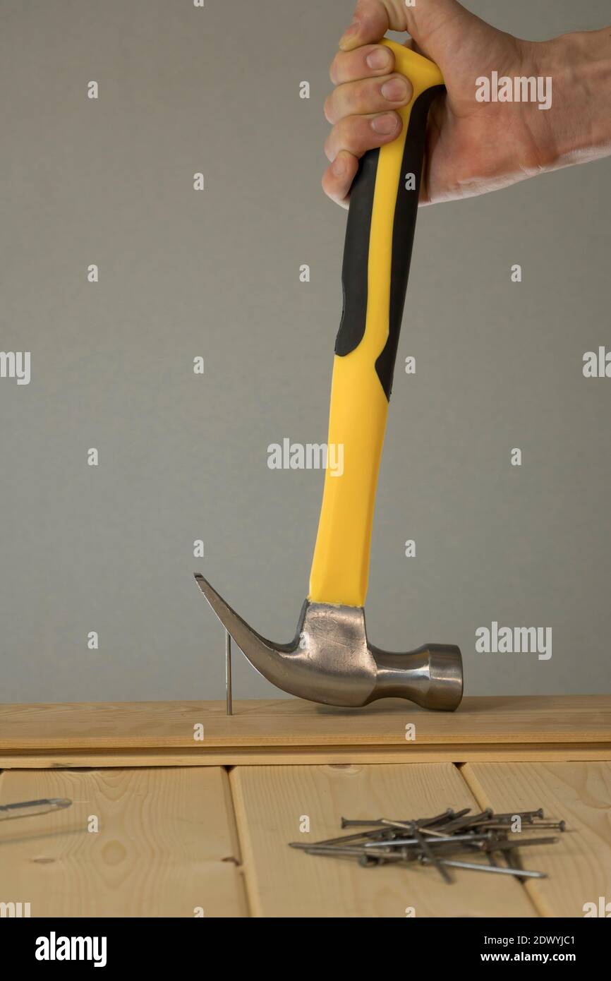 Pull out the nail with a claw hammer. The hammer is removing the nail