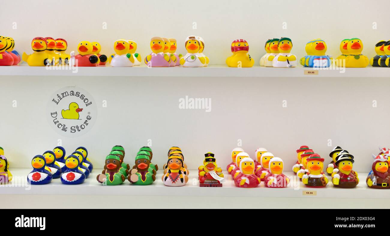 Inside the Limassol Duck Store selling hundreds of varieties of small toy ducks, Limassol, Cyprus Stock Photo