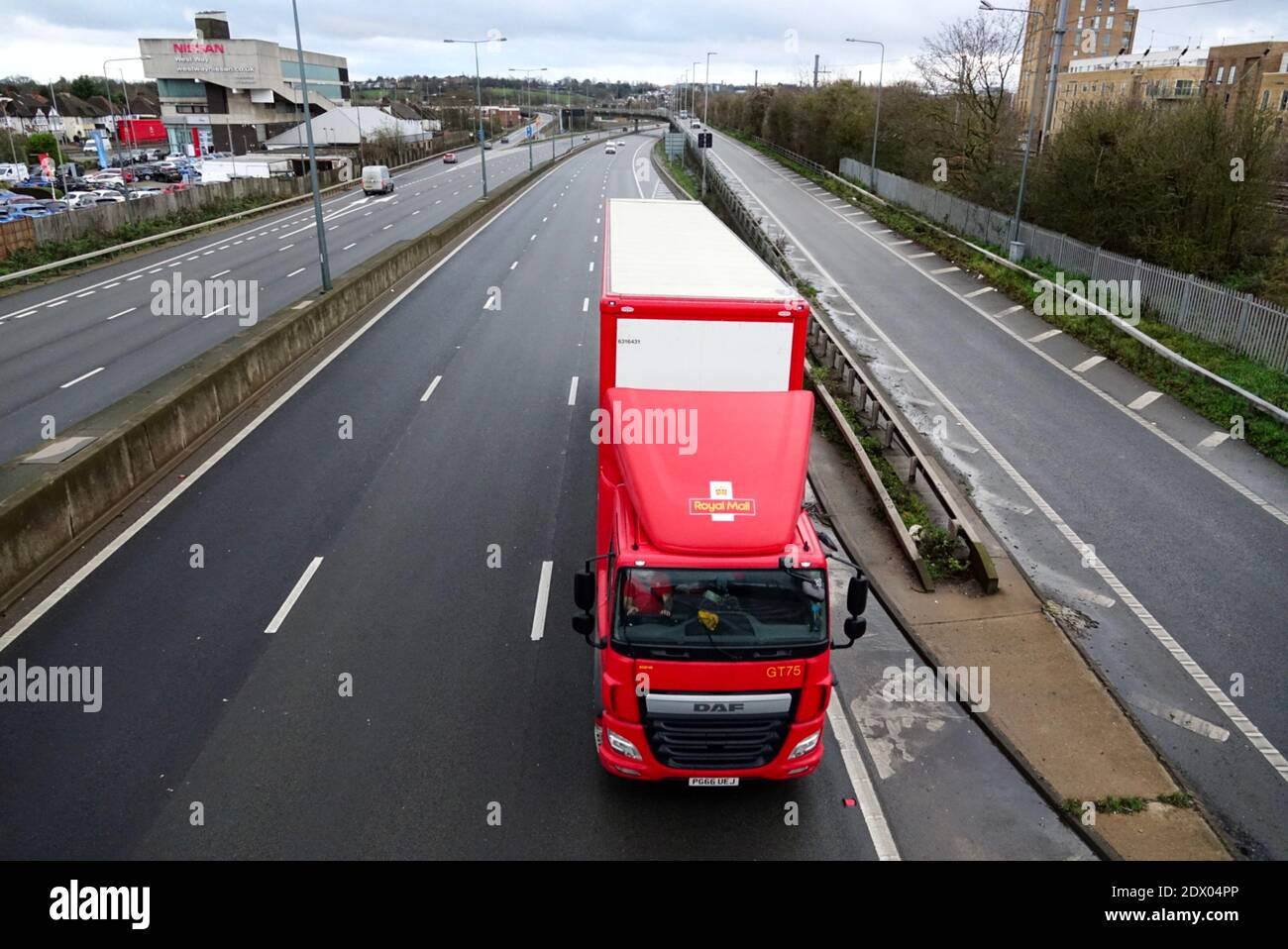 Royal Mail lorries delivering post during the busiest time of year for