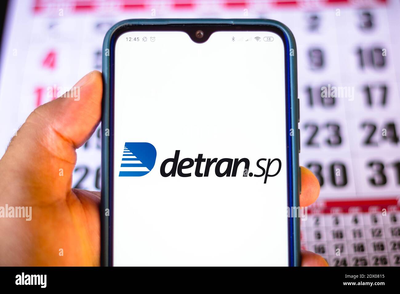 In this photo illustration the Detran SP logo seen displayed on a smartphone. Stock Photo