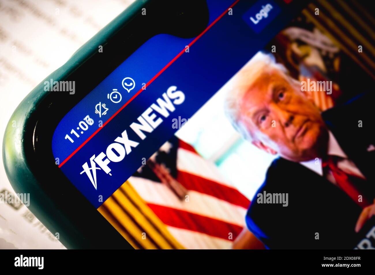 In this photo illustration the close-up of the Fox News Channel website seen displayed on a smartphone. Stock Photo