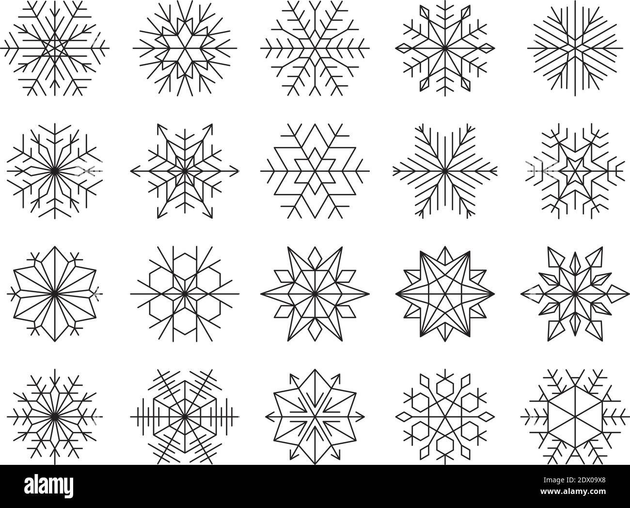 Vector illustration set of black winter snowflakes isolated Stock ...