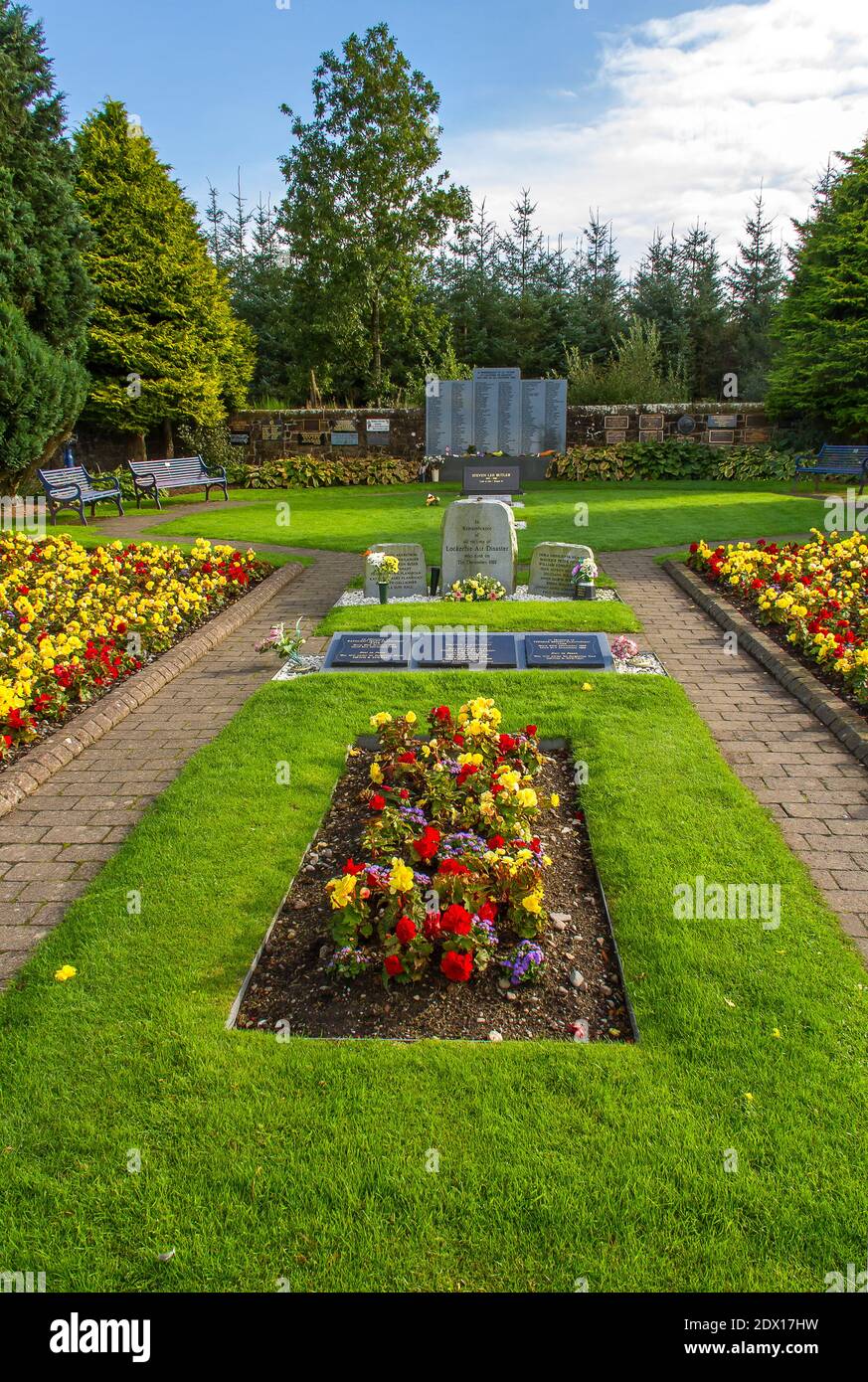 Garden of Remembrance for Pan Am Flight 103 at the Dryfesdale Cemetery, at Lockerbie in Scotland. Stock Photo