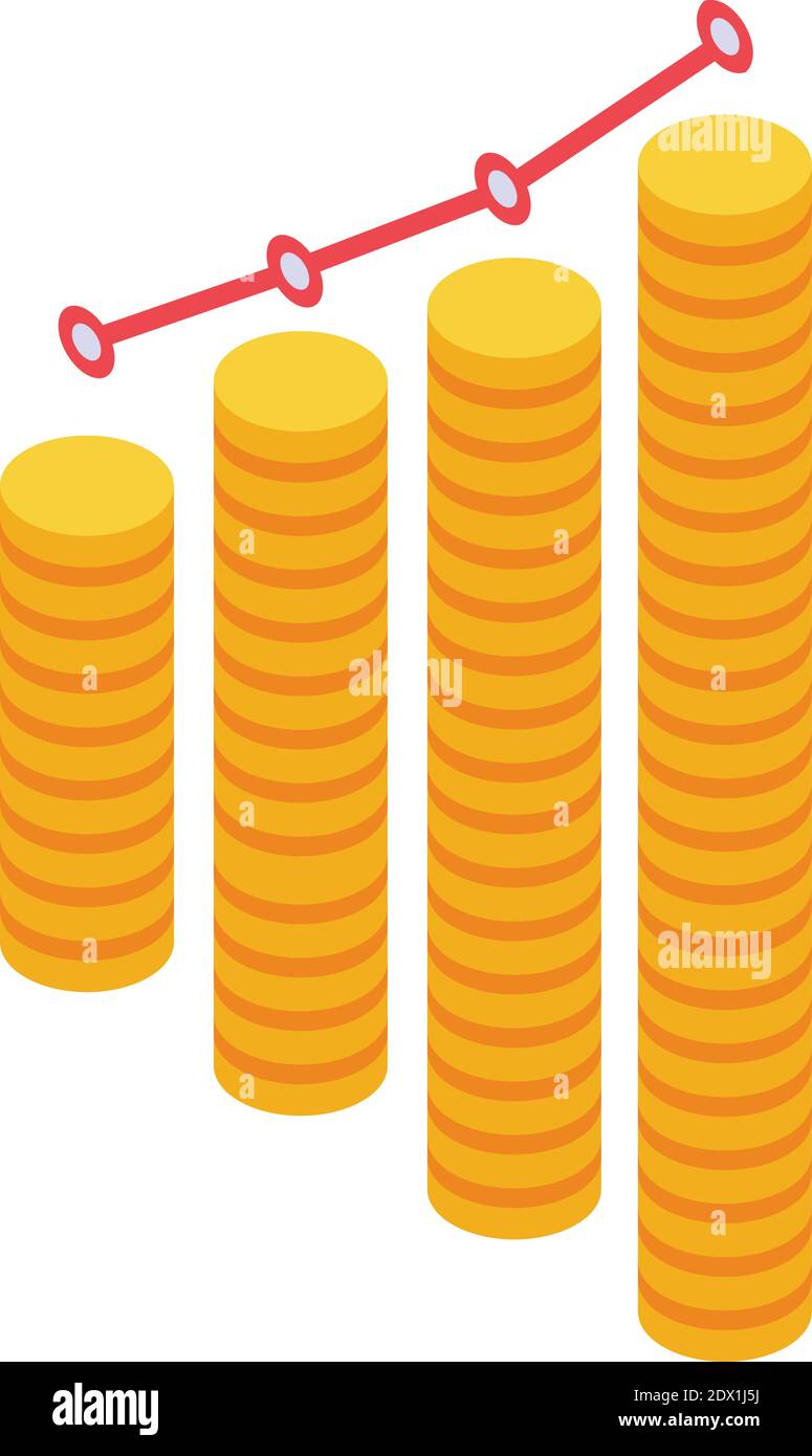 Monetization coins graph icon. Isometric of monetization coins graph ...