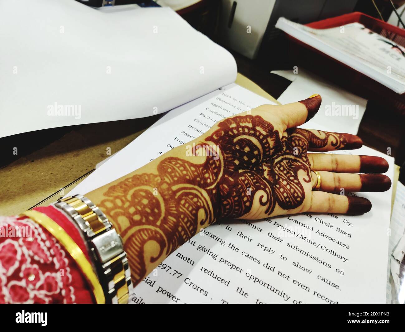 Close Up Of Hand With Henna Tattoo On Paper Stock Photo Alamy