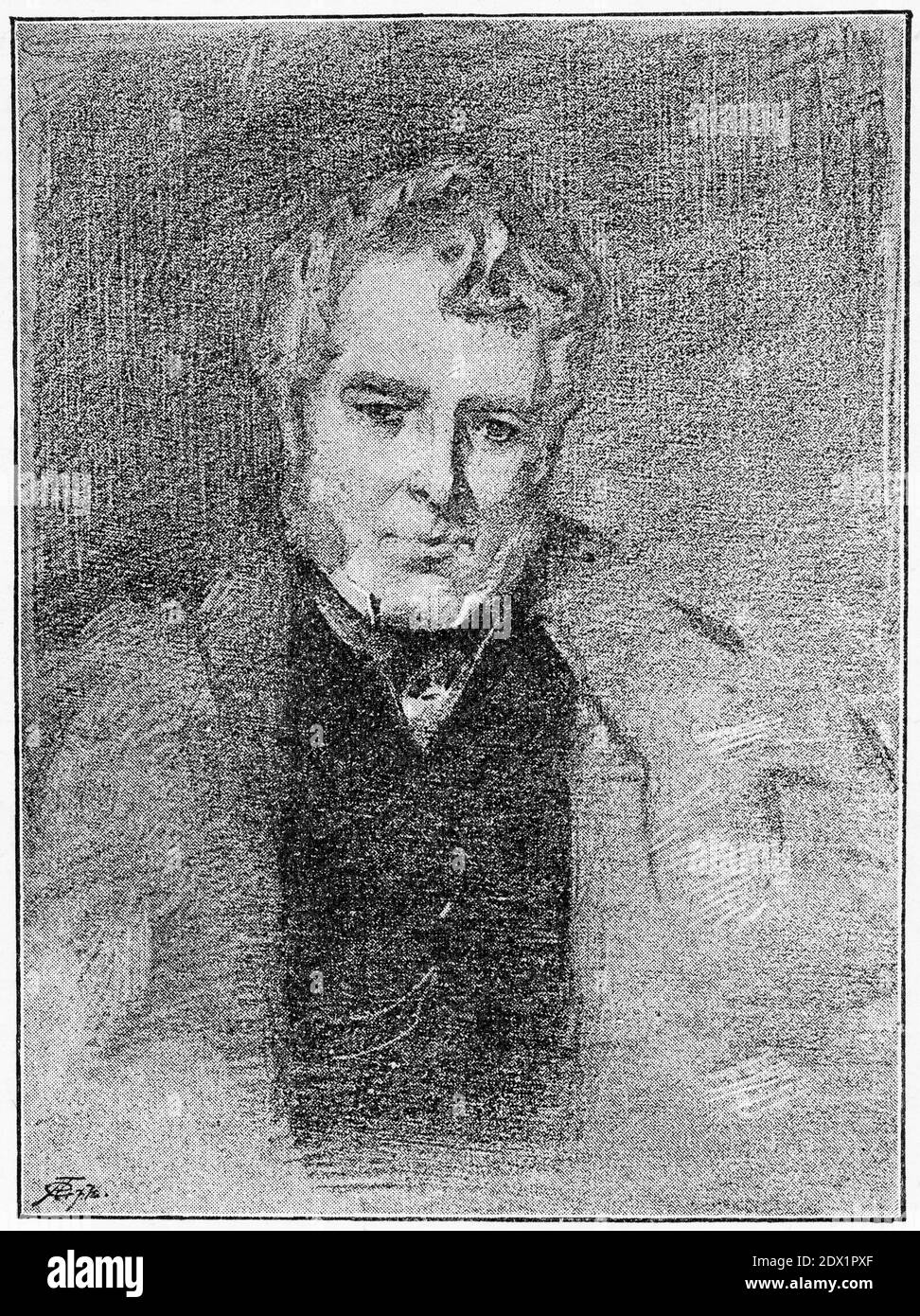 Engraving of  Lord Melbourne, William Lamb, 2nd Viscount Melbourne (1779-1848), portrait drawing, 1889-1890 Stock Photo