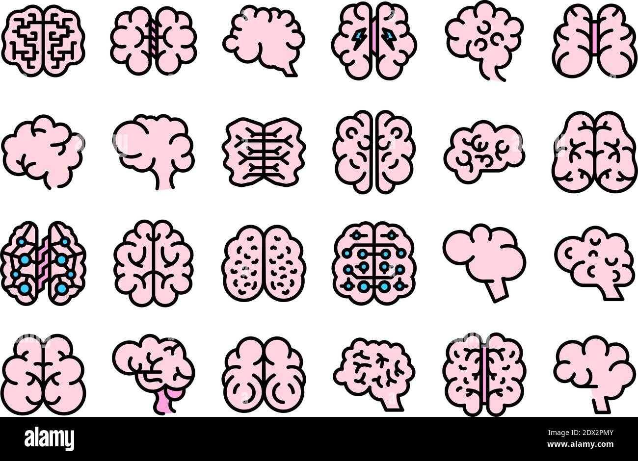 Human brain icons set. Outline set of human brain vector icons thin ...