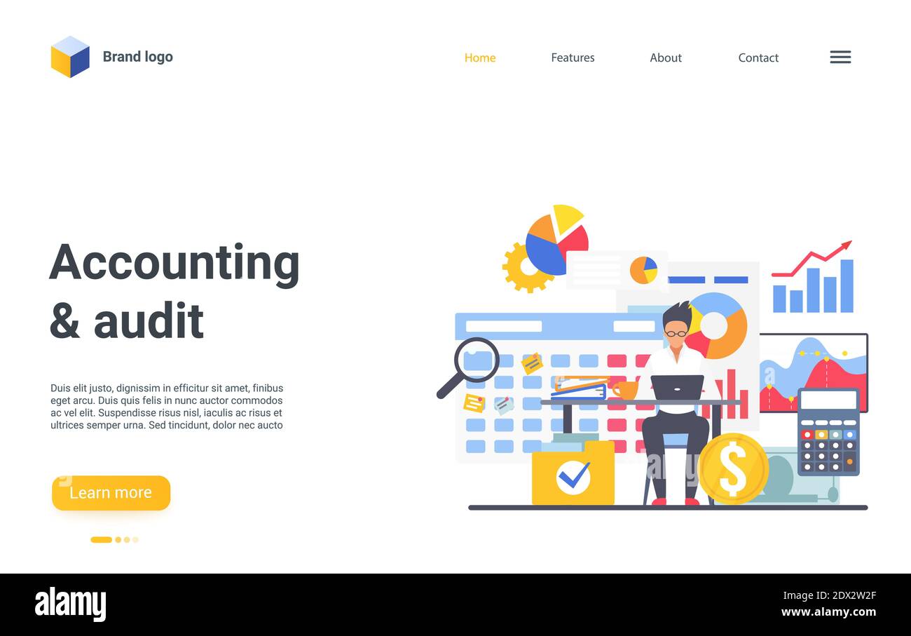 Accounting and audit landing page vector template. Bookkeeping website