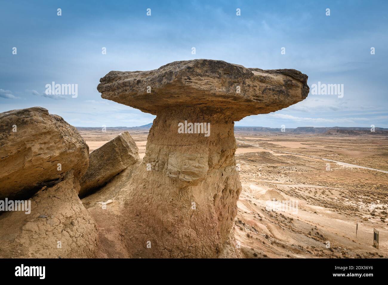 Mushroom rock at Bardenas Reales, Navarre, Spain Stock Photo