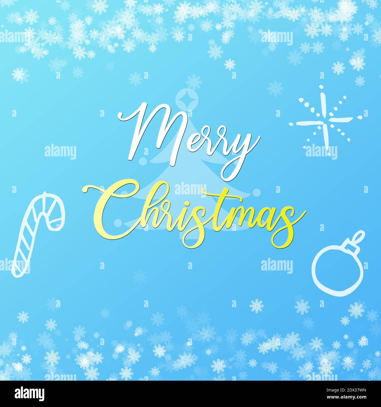 Blue Merry Christmas card with snow and with nice christmas decoration Stock Photo
