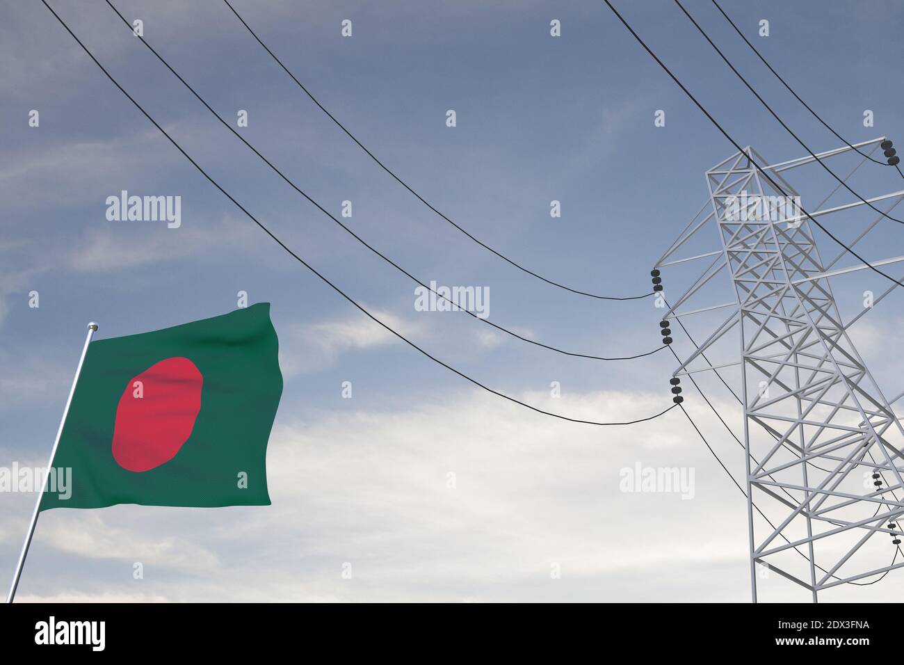 Electricity consumption and production in countries with the flag of Bangladesh 3D render Stock