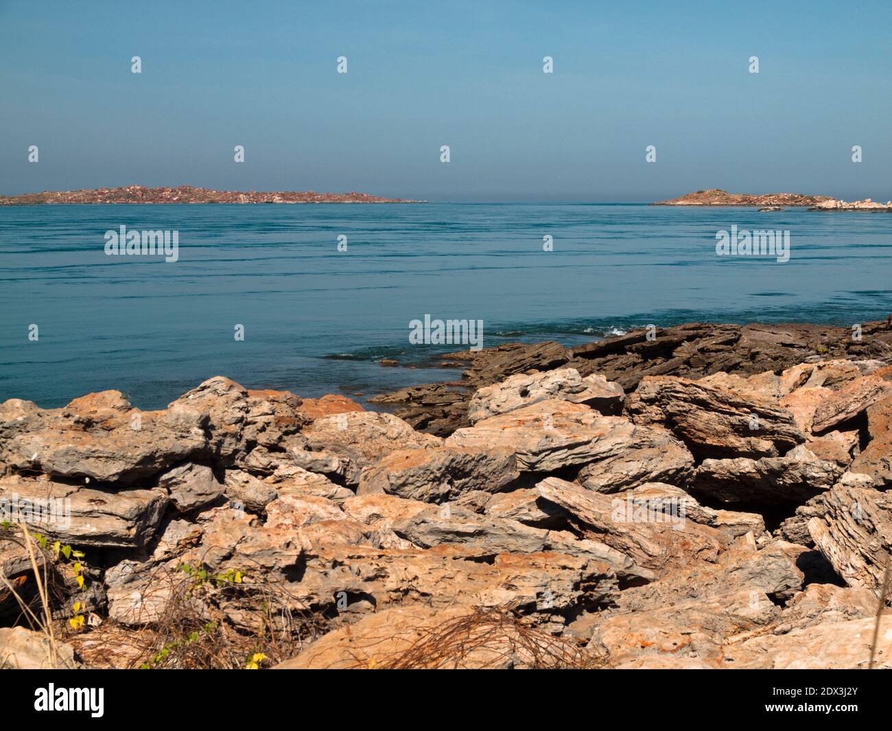 Rocky islets of the Buccaneer Archipelago from One Arm Point, Dampier Peninsula, Western Australia Stock Photo