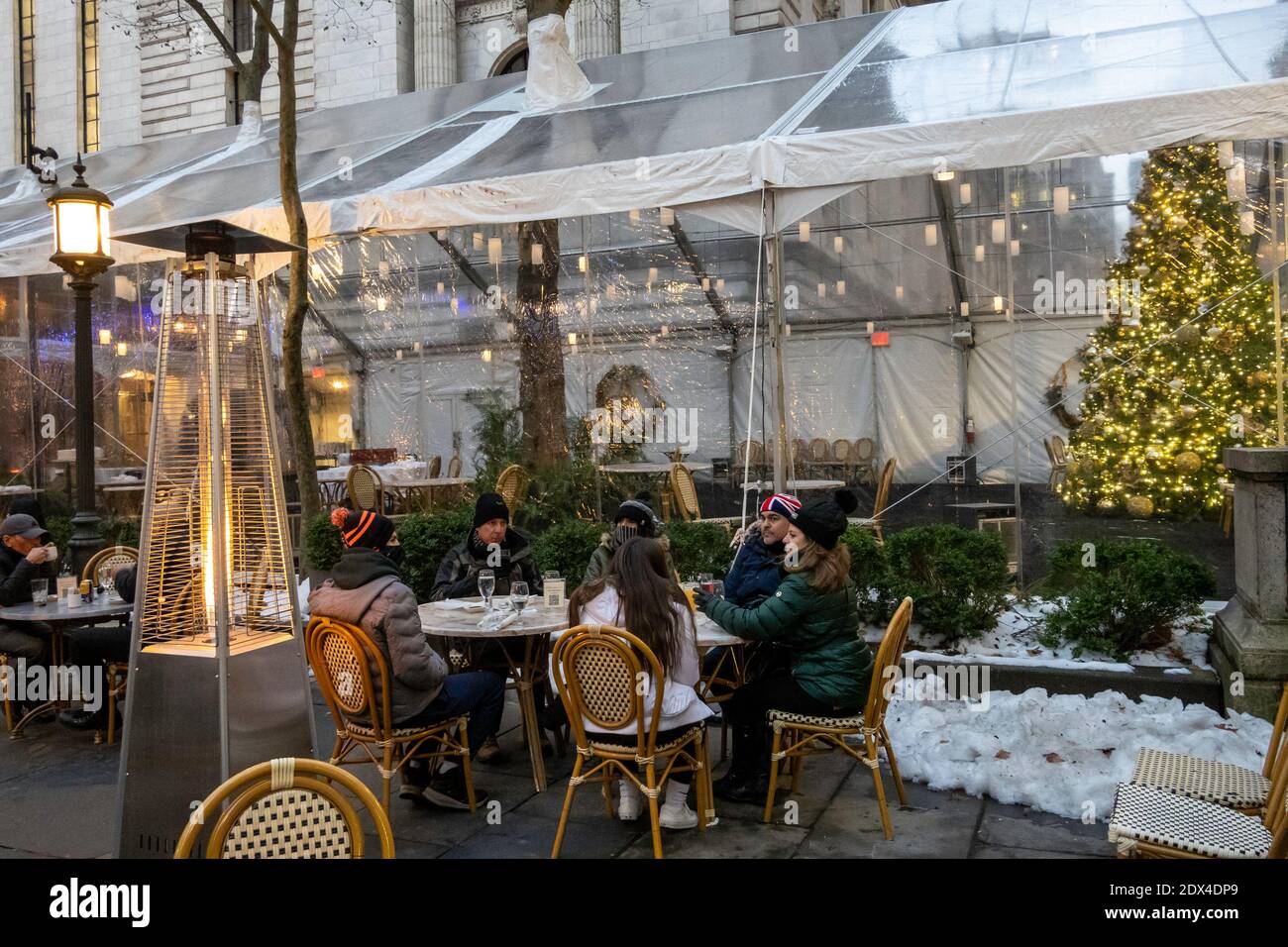 Outdoor Dining at the Bryant Park Grill Restaurant during COVID 19 restrictions is festive at the holiday season Bryant Park NYC 2020 Stock Photo Alamy