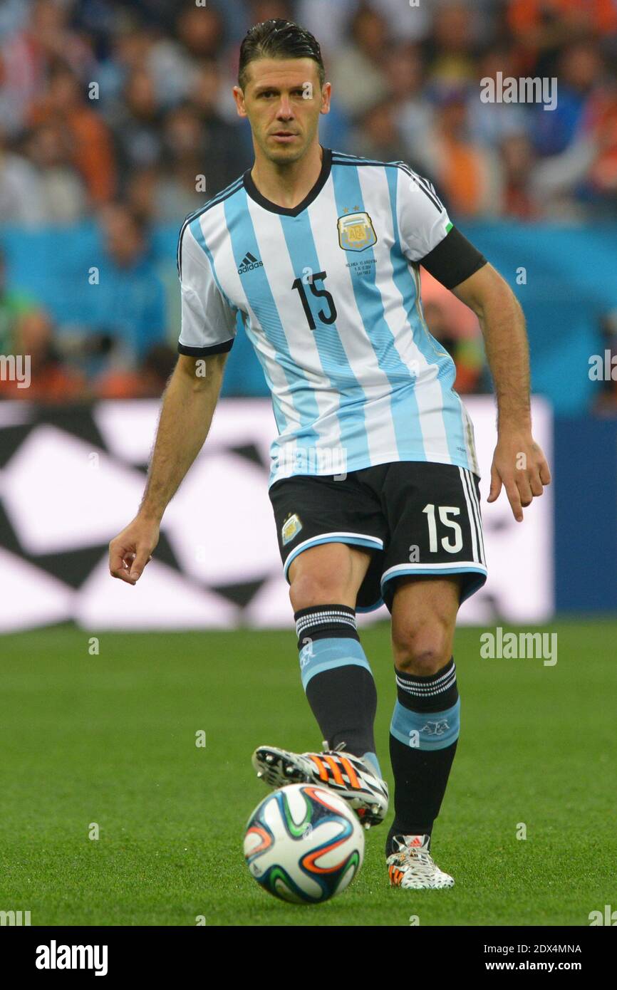 Argentina's Martin Demichelis during Soccer World Cup Semi Final match Netherlands v Argentina at Itaquera Stadium, Sao Paulo, Brazil on July 9, 2014. Argentina won on the penalty shoot-out 5-3 after a 0-0 score. Photo by Henri Szwarc/ABACAPRESS.COM Stock Photo
