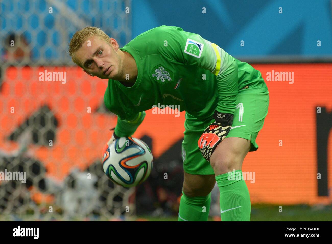 Netherlands's Jasper Cillessen during Soccer World Cup Semi Final match Netherlands v Argentina at Itaquera Stadium, Sao Paulo, Brazil on July 9, 2014. Argentina won on the penalty shoot-out 5-3 after a 0-0 score. Photo by Henri Szwarc/ABACAPRESS.COM Stock Photo