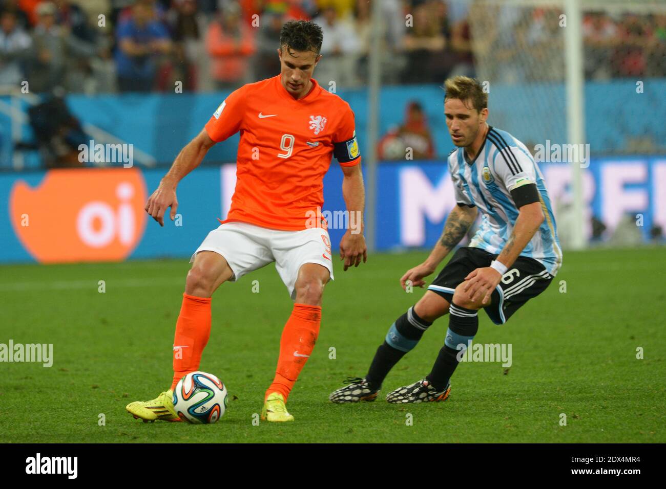 Netherlands's Robin van Persie during Soccer World Cup Semi Final match Netherlands v Argentina at Itaquera Stadium, Sao Paulo, Brazil on July 9, 2014. Argentina won on the penalty shoot-out 5-3 after a 0-0 score. Photo by Henri Szwarc/ABACAPRESS.COM Stock Photo