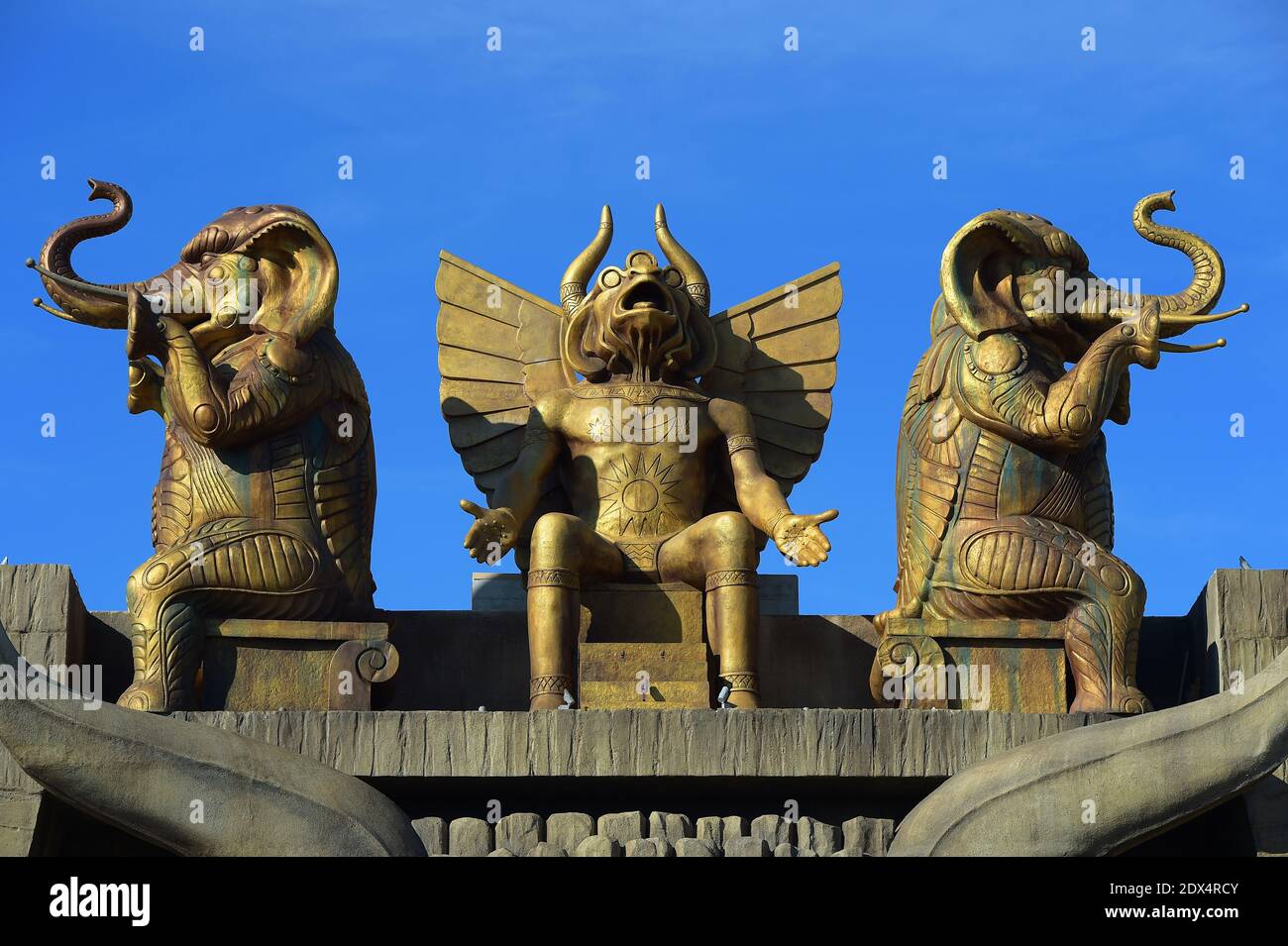 A view of the Temple of Moloch, inspired by the 1914 Italian silent film 'Cabiria' at 'Cinecitta World', the new italian movie theme park unveiled in Rome, Italy on July 10, 2014. A richly detailed Italian theme park conjures up the cinematic worlds of 'Ben Hur,' 'Dante's Inferno' and 'Gangs of New York.' The look is a mix of sword and sandals epics, Fellinesque and Bollywood elements, including gigantic elephants, science fiction, spaghetti westerns and many other themes concocted by Dante Ferretti from the more than 3,000 movies and TV shows produced at Cinecitta, once known as Hollywood on Stock Photo