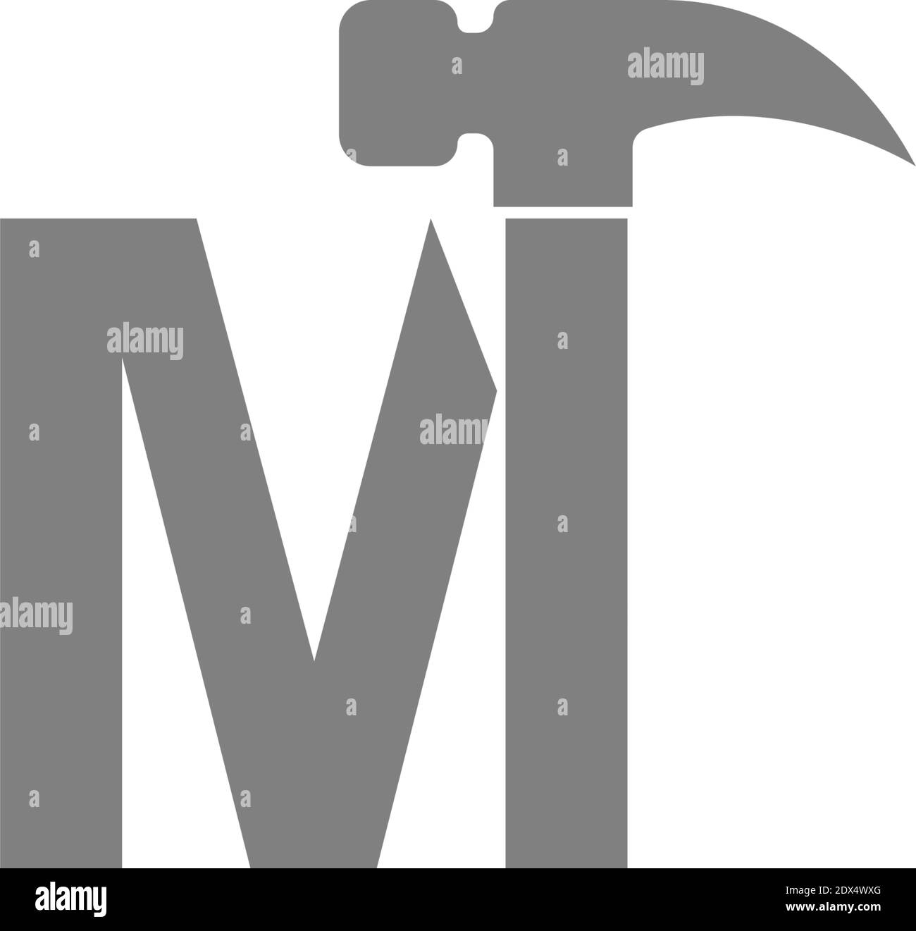 Letter M and hammer combination icon logo design vector Stock Vector