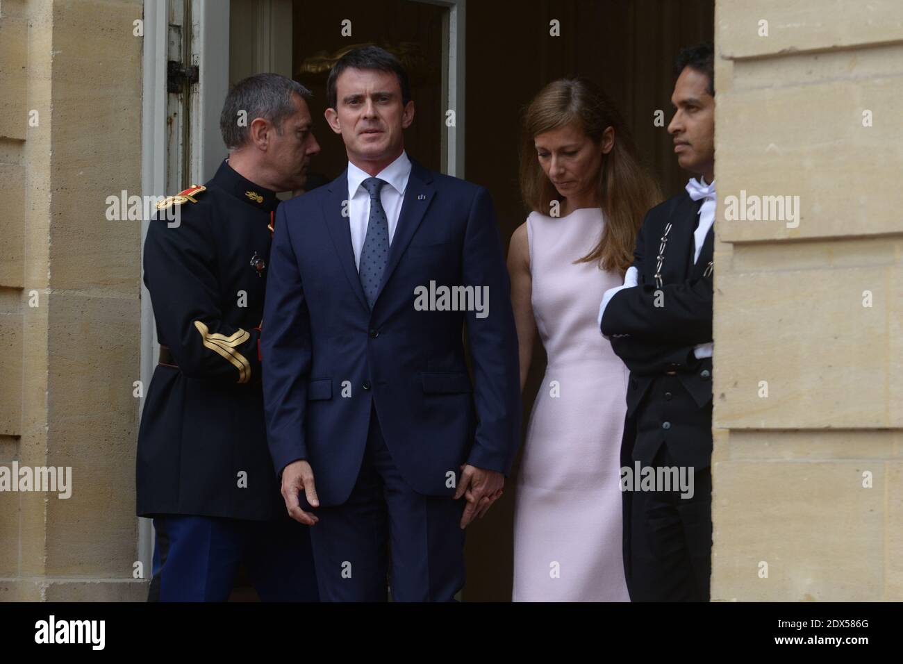 French Prime Minister Manuel Valls and wife Anne Gravoin receive King Felipe VI of Spain and Queen Letizia for a meeting, at Matignon Palace, in Paris, France on July 22, 2014. Photo by Ammar Abd Rabbo/ABACAPRESS.COM Stock Photo