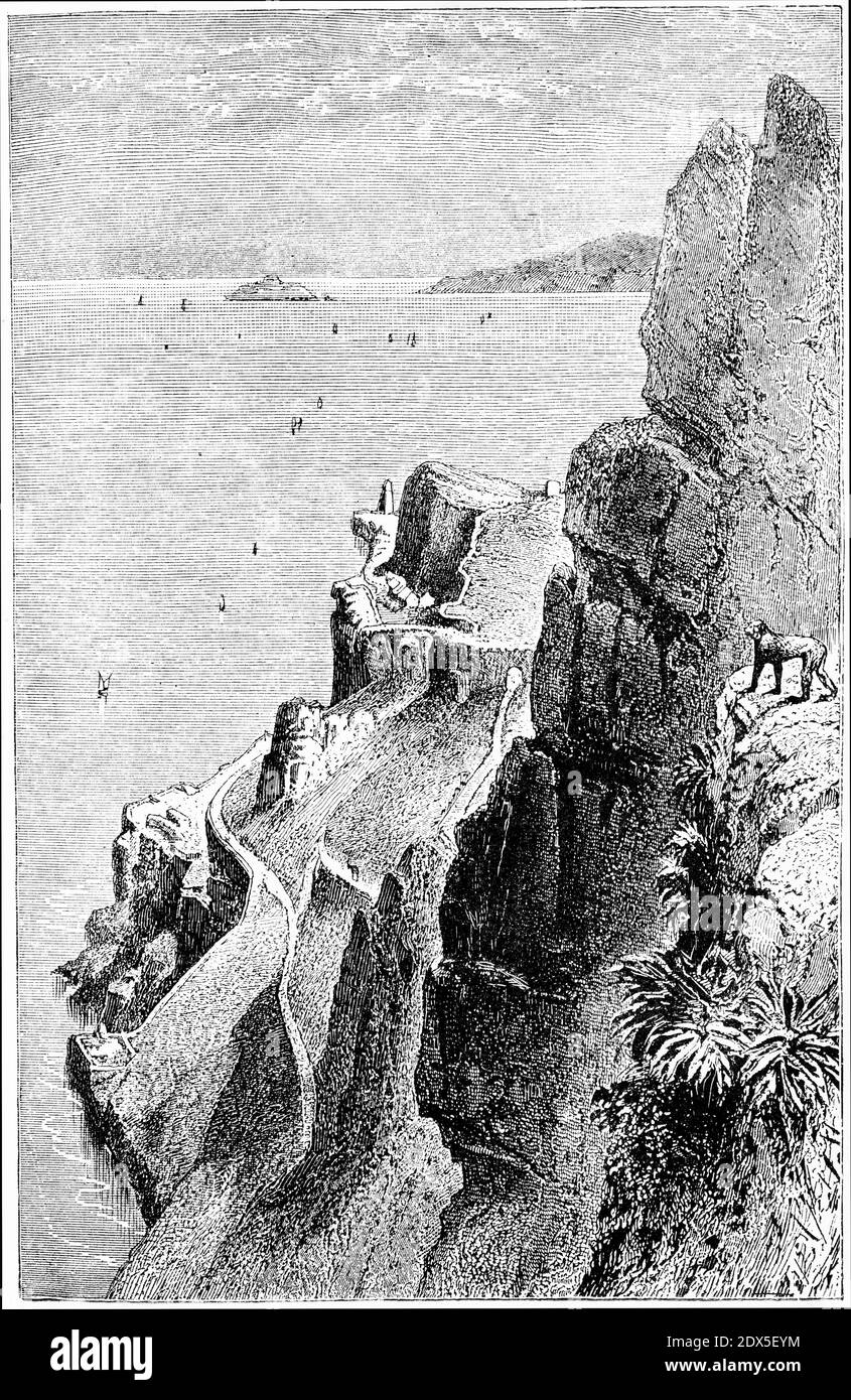 Engraving of Europa Point at Gibraltar, circa 1880 Stock Photo