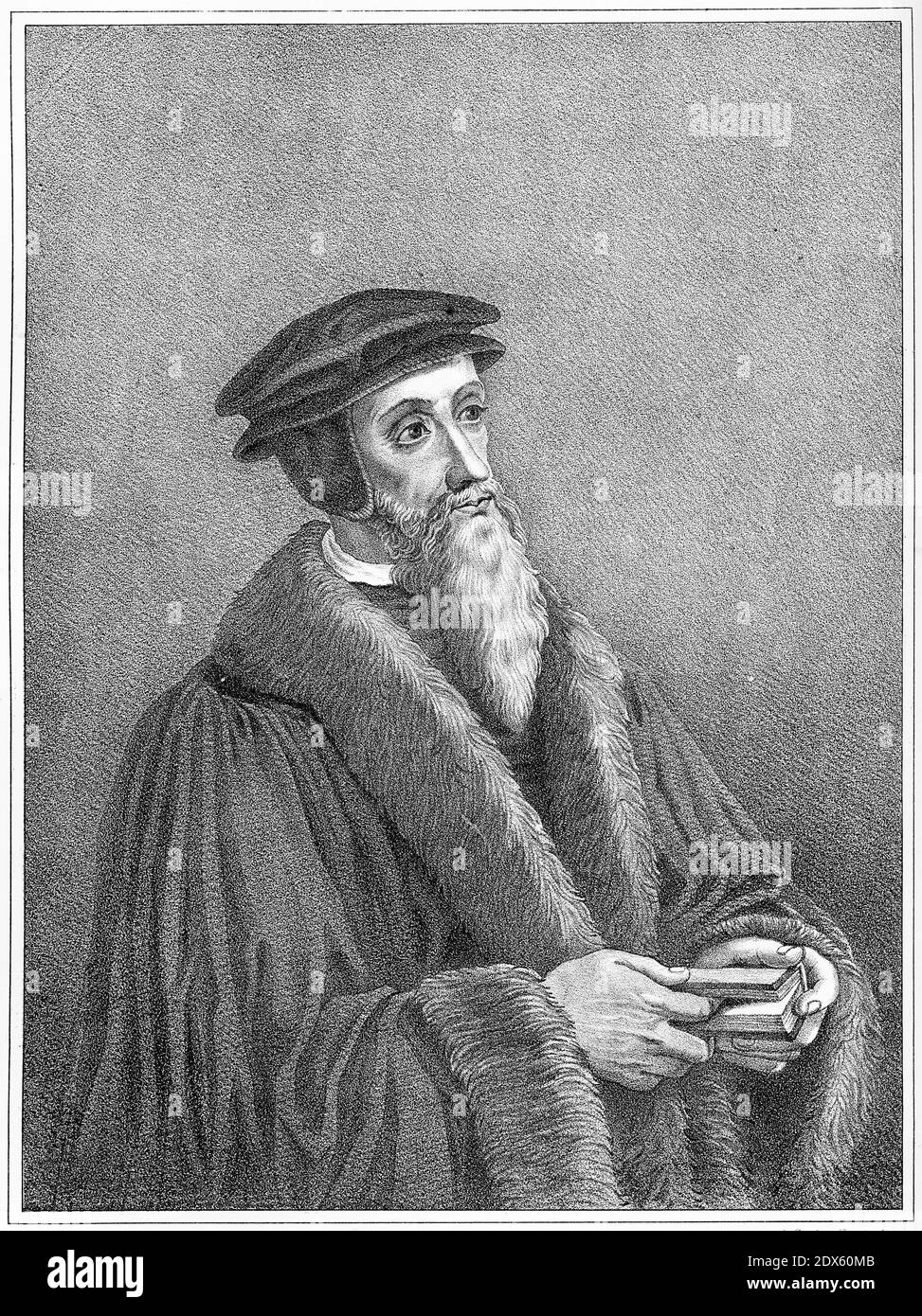 Engraving of reformer John Calvin Stock Photo