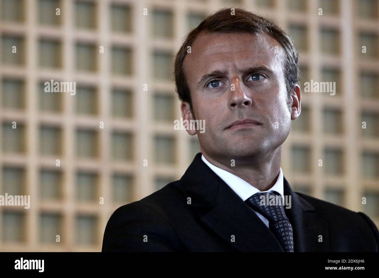 Newly appointed successor Emmanuel Macron, a 36-year-old ex-Rothschild banker and architect of the president's economic policy, during a handover cermony in Paris, France on August 27, 2014 at the Economy Ministry. Photo by Stephane Lemouton/ABACAPRESS.COM Stock Photo