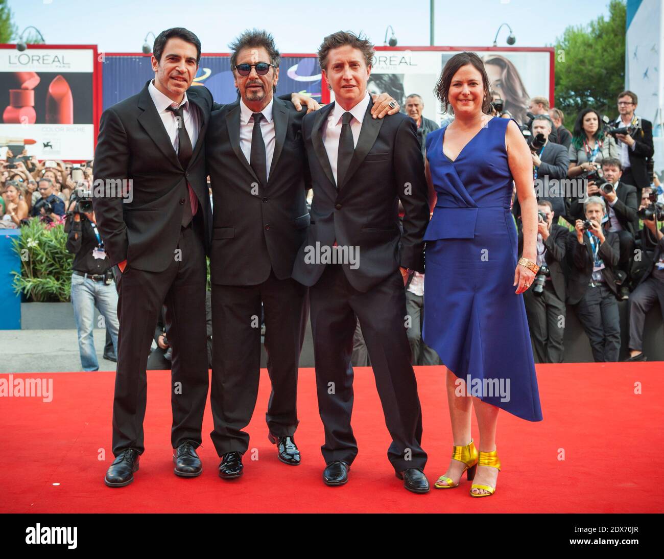 US actors Chris Messina, Al Pacino and the filmaker David Gordon Green, Lisa Muskat attending the premiere for the film Manglehorn during the 71st Venice Film Festival, Venice, Italy, August 30, 2014. Photo by Marco Piovanotto/ABACAPRESS.COM Stock Photo