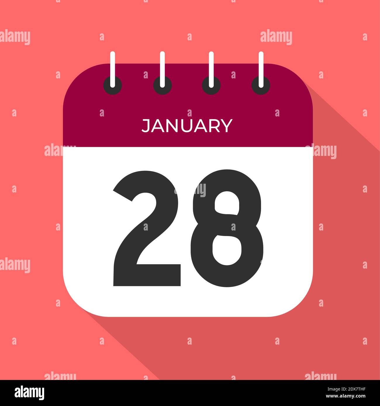 Calendar day 28. Number twenty-eight on a white paper with wine color ...