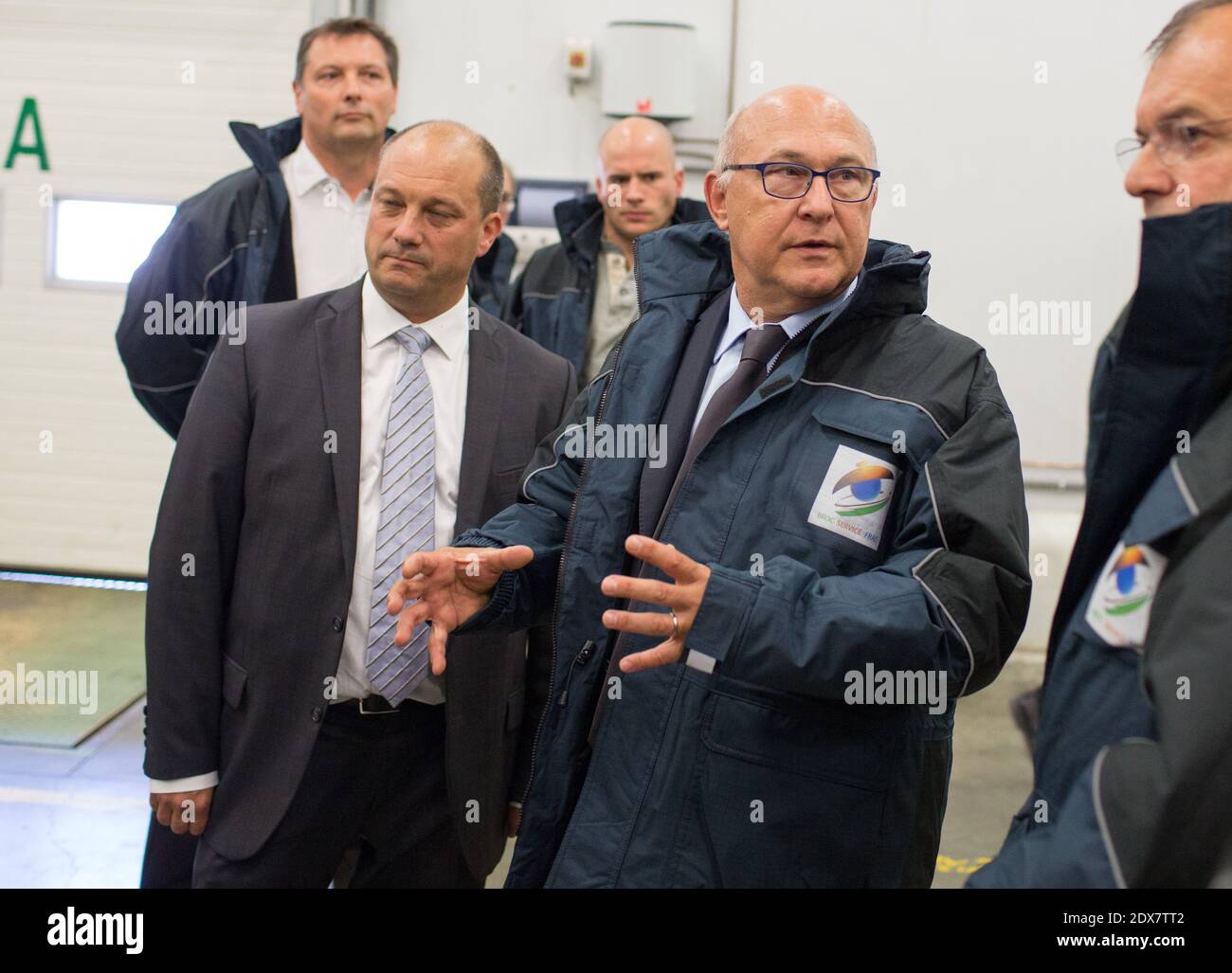 French Minister of Finance and public Accounts Michel Sapin visits the company Broc Service Frais in Feyzin, near Lyon, September 5, 2014, to meet the economy actors and approach CICE (Credit Impot Creativite et Emploi) and the implementation of the pact of responsibility. Photo by Vincent Dargent/ABACAPRESS.COM Stock Photo