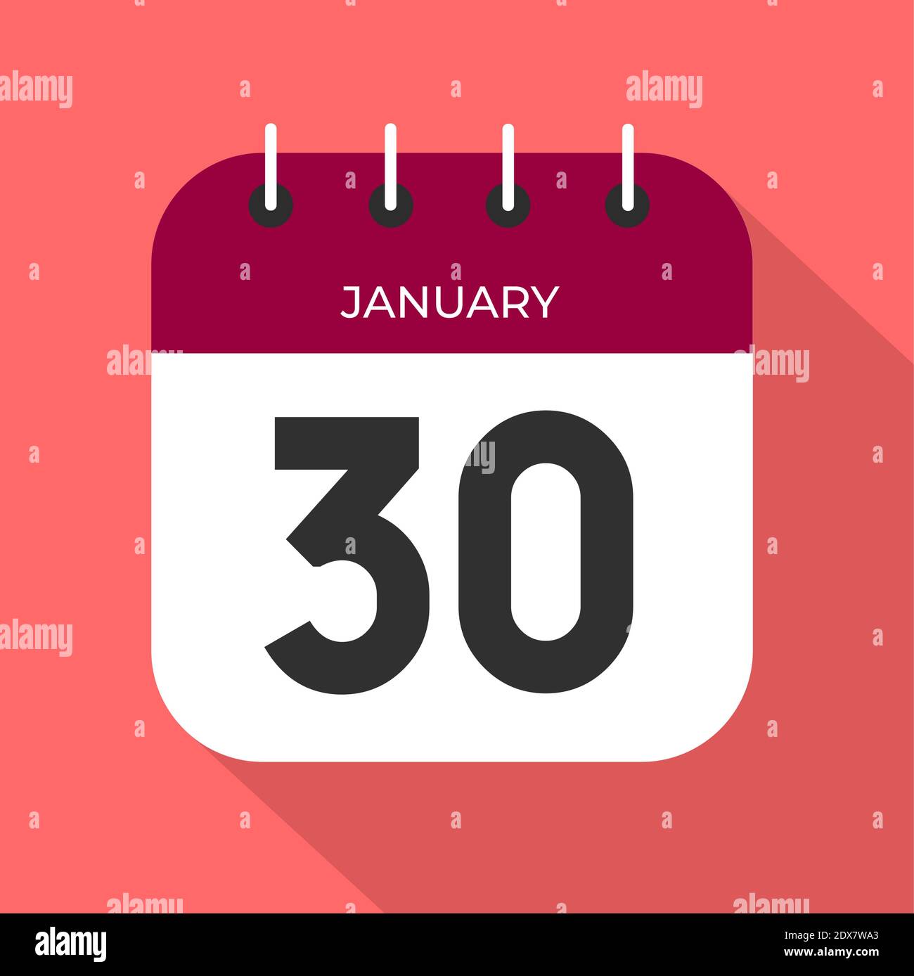 Calendar day 30. Number thirty on a white paper with wine color border