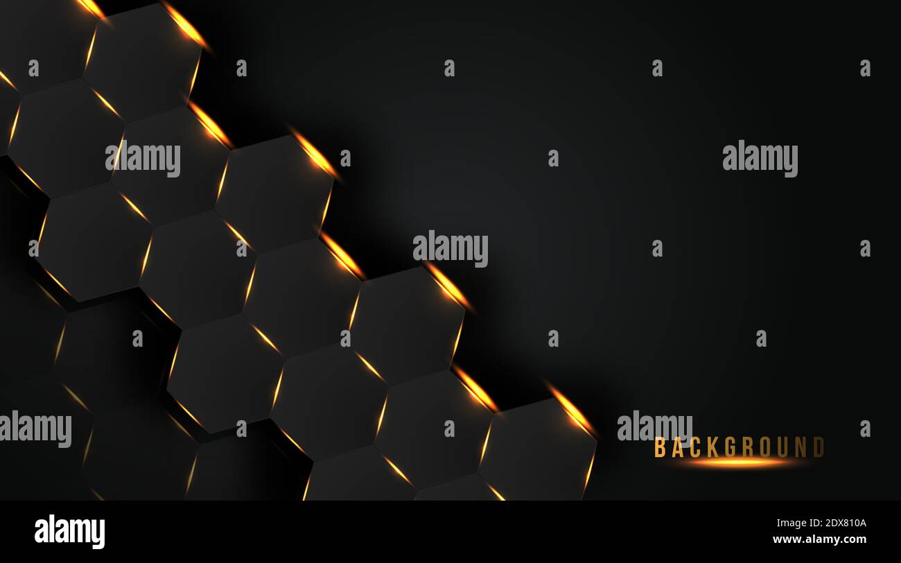 abstract hexagon with golden light background, vector illustration Stock Vector