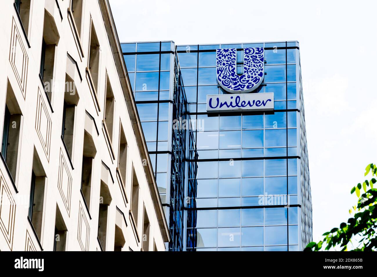 Toronto, Canada - July 31, 2019: Sign of Unilever Canada on their head office in Toronto, Canada. Stock Photo
