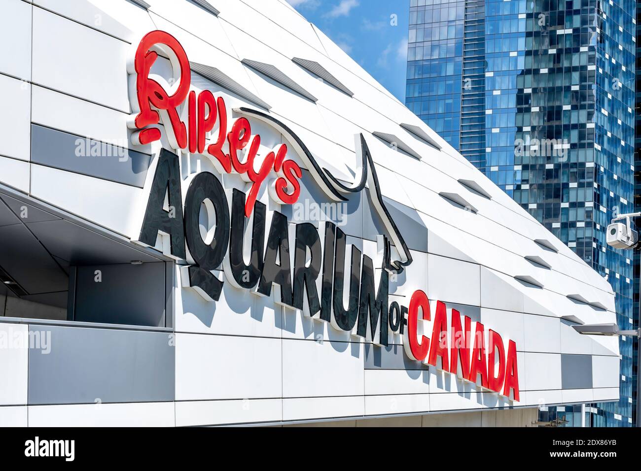 Sign of Ripley's aquarium, a public aquarium in Toronto, Ontario, Canada. Stock Photo