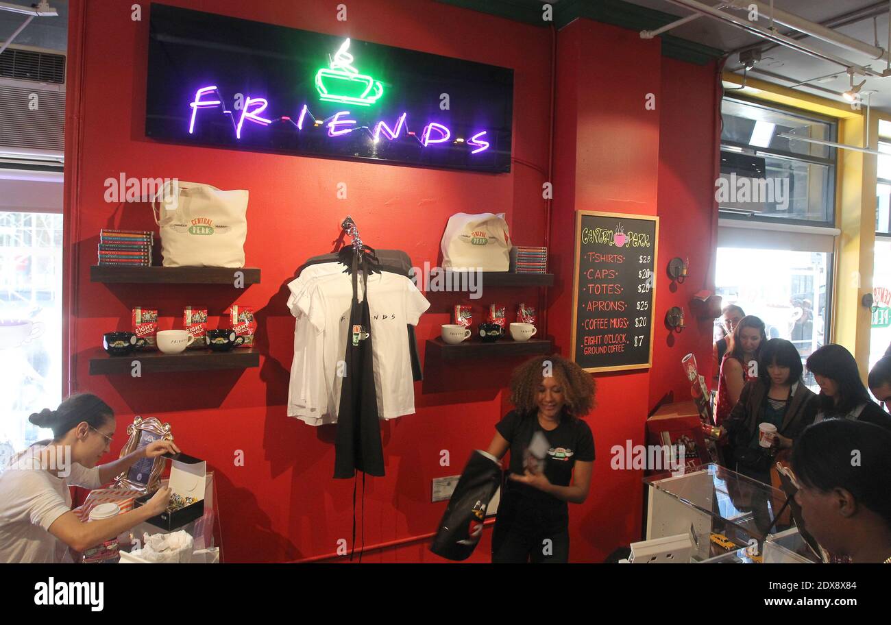 General View of the Central Perk pop-up cafe to mark 20th anniversary of hit sit-com Friends TV series in Soho, New York City, NY, USA, on September 17, 2014. The opening of Central Perk, on the corner of Lafayette and Broome streets in Manhattan Soho district, kicks off a month of celebrations ahead of the show's anniversary next week; visitors can check it out until October 18. Photo by Charles Guerin/ABACAPRESS.COM Stock Photo