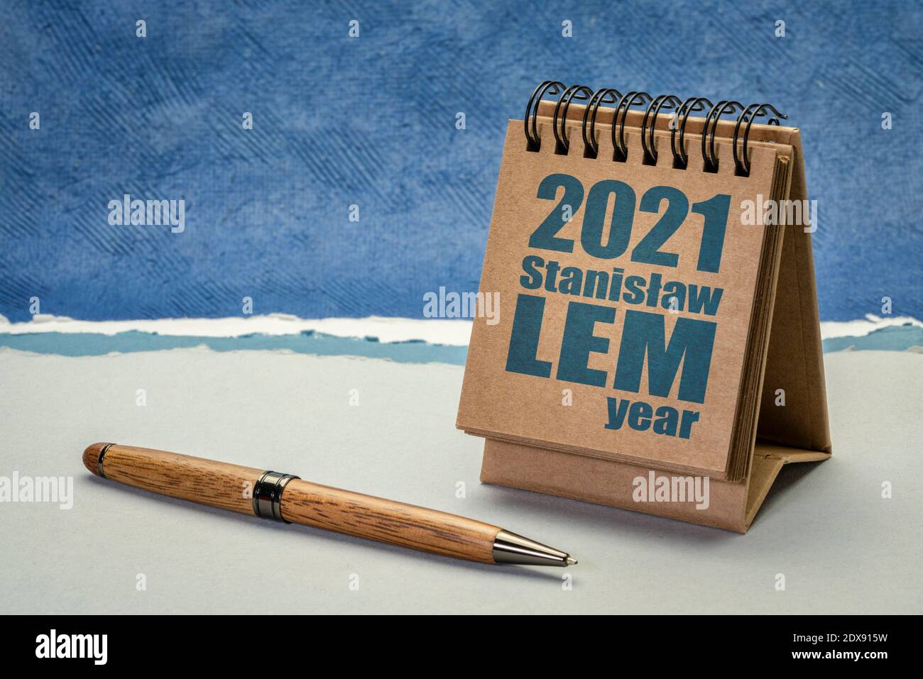 2021 year of Stanislaw Lem - Polish writer of science fiction and essays on various subjects, including philosophy, futurology, and literary criticism Stock Photo