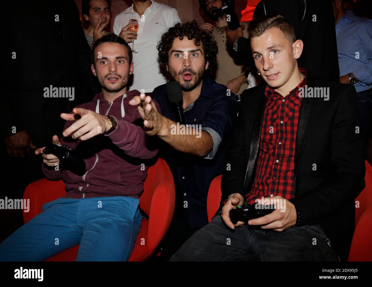 Maxime Musqua, Lucas Digne and Jerome Niel attending the launch of the new game FIFA 2015 (also called FIFA 15) held at the Opera Restaurant in Paris, France on September 22, 2014. Photo by Jerome Domine/ABACAPRESS.COM Stock Photo