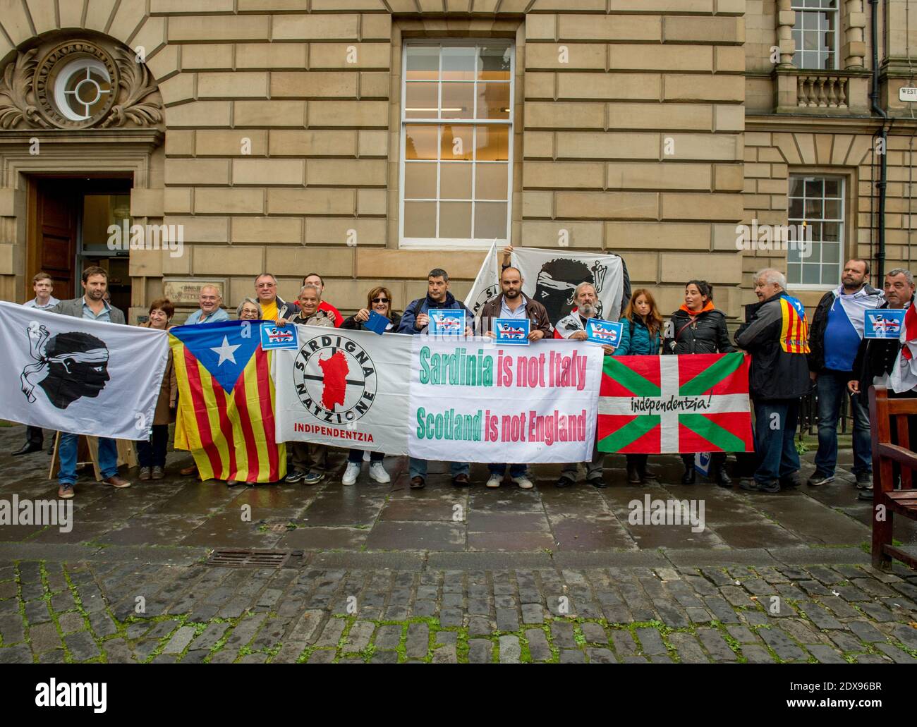 European Independentists from Catalogna, Corsica, Sardinia and Pays Basque give their support to the Yes in the Scottish independence referendum during a demonstration in Edinburgh, Scotland on September 18, 2014. Photo by Franck Alix/ABACAPRESS.COM Stock Photo