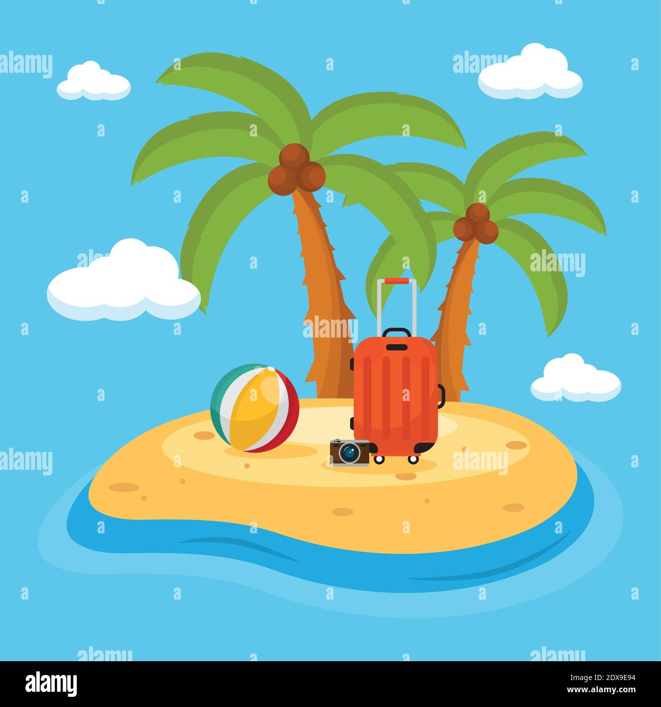 beach scene with palms and set travel icons Stock Vector Image & Art ...