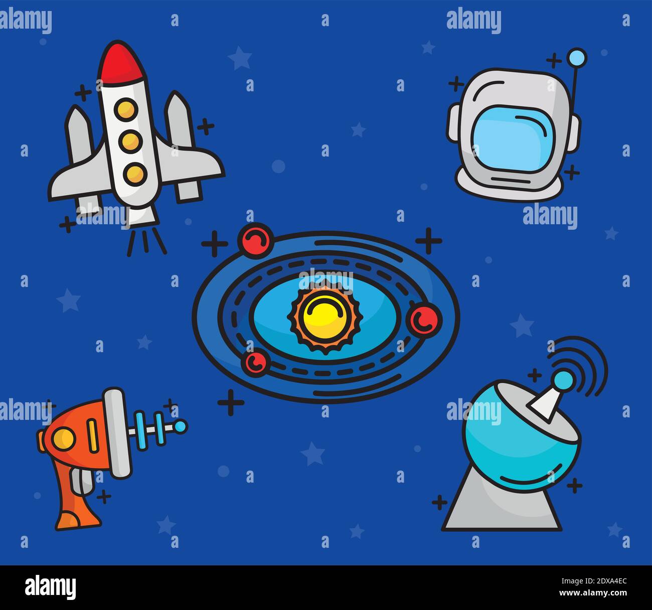 bundle of five space set line and fill style icons Stock Vector Image ...