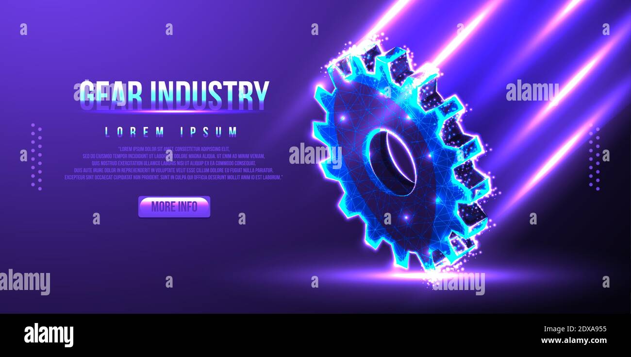 cog gear industry low poly wireframe vector illustration Stock Vector